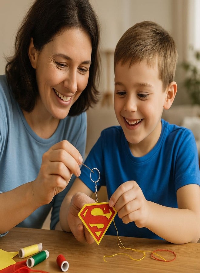 iCraft DIY Felt Keychain Kit for Kids - Easy Sew Plush Craft for Fine Motor Skills & Parent-Child Fun - Ages 6-12 (Superman) - Image 3